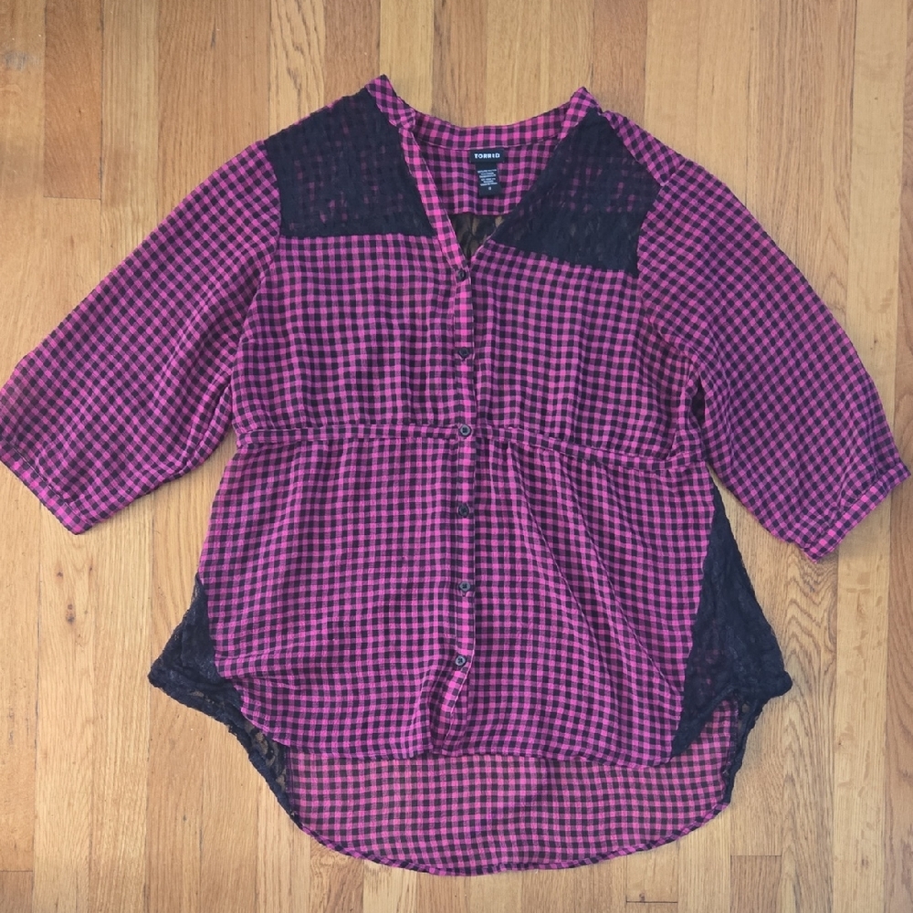 Torrid Pink and Black Plaid Button-Up Top